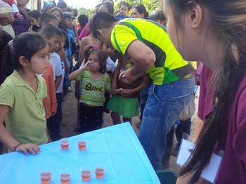 Handing out meds in San Marcos de Caiquin